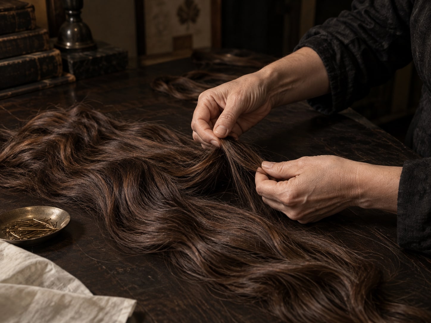 An Anatolie artisan in Mersin preparing raw Turkish hair by hand